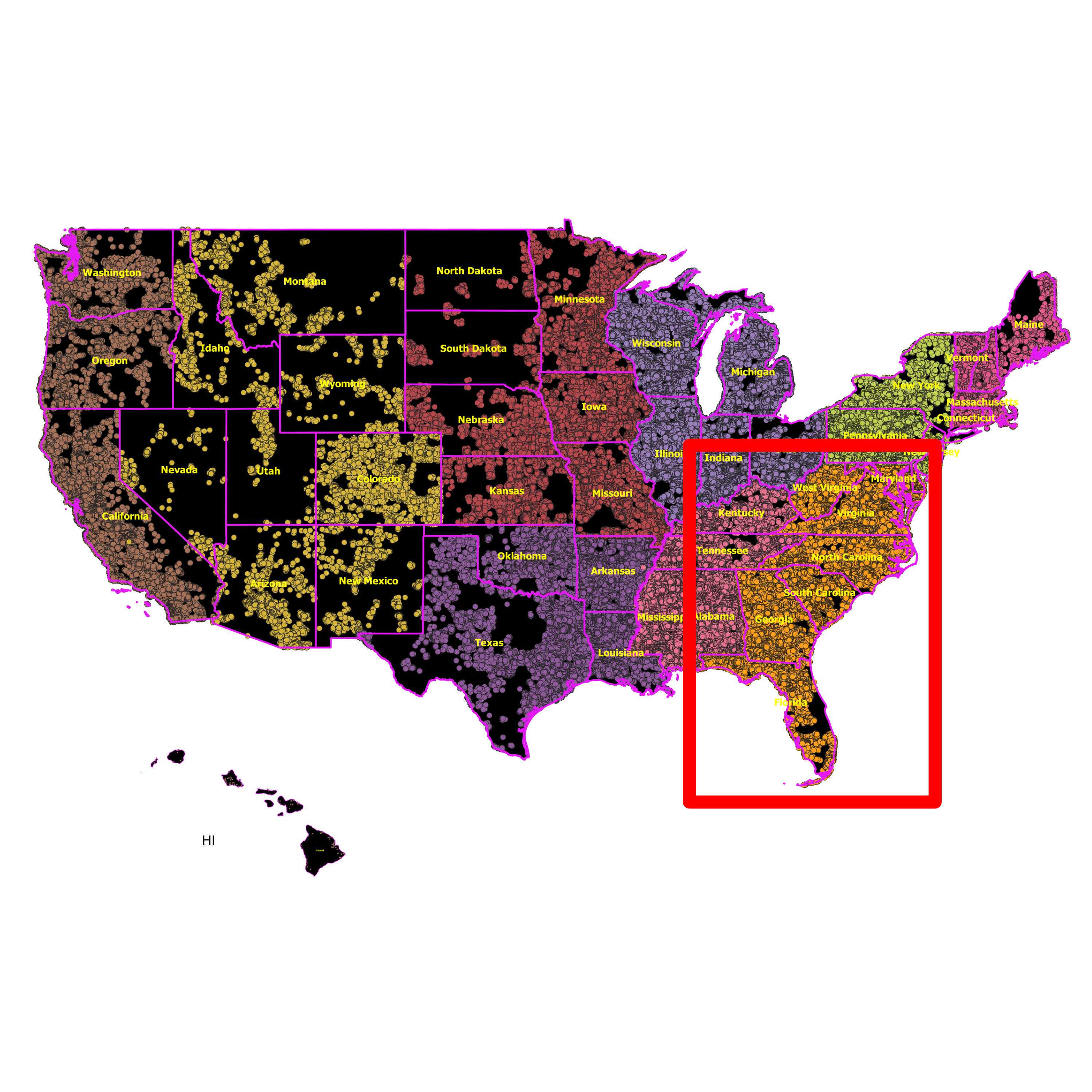 South Atlantic (DE, DC, FL, GA, MD, NC, SC, VA, WV) - RDOF Location Analyzer